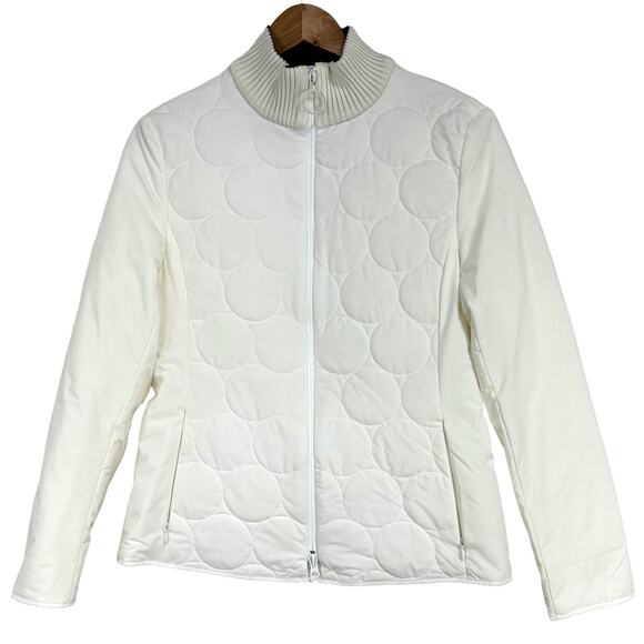 Akris Punto NWOT White Circle Quilted Full Zip Collared Jacket Size 4 Wool Blend - Picture 1 of 7
